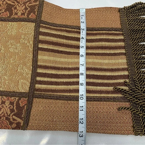 Chriss Madden Table Runner Brocade Braided Tassel Fringe Green Brown 13 X 58" - Picture 10 of 12